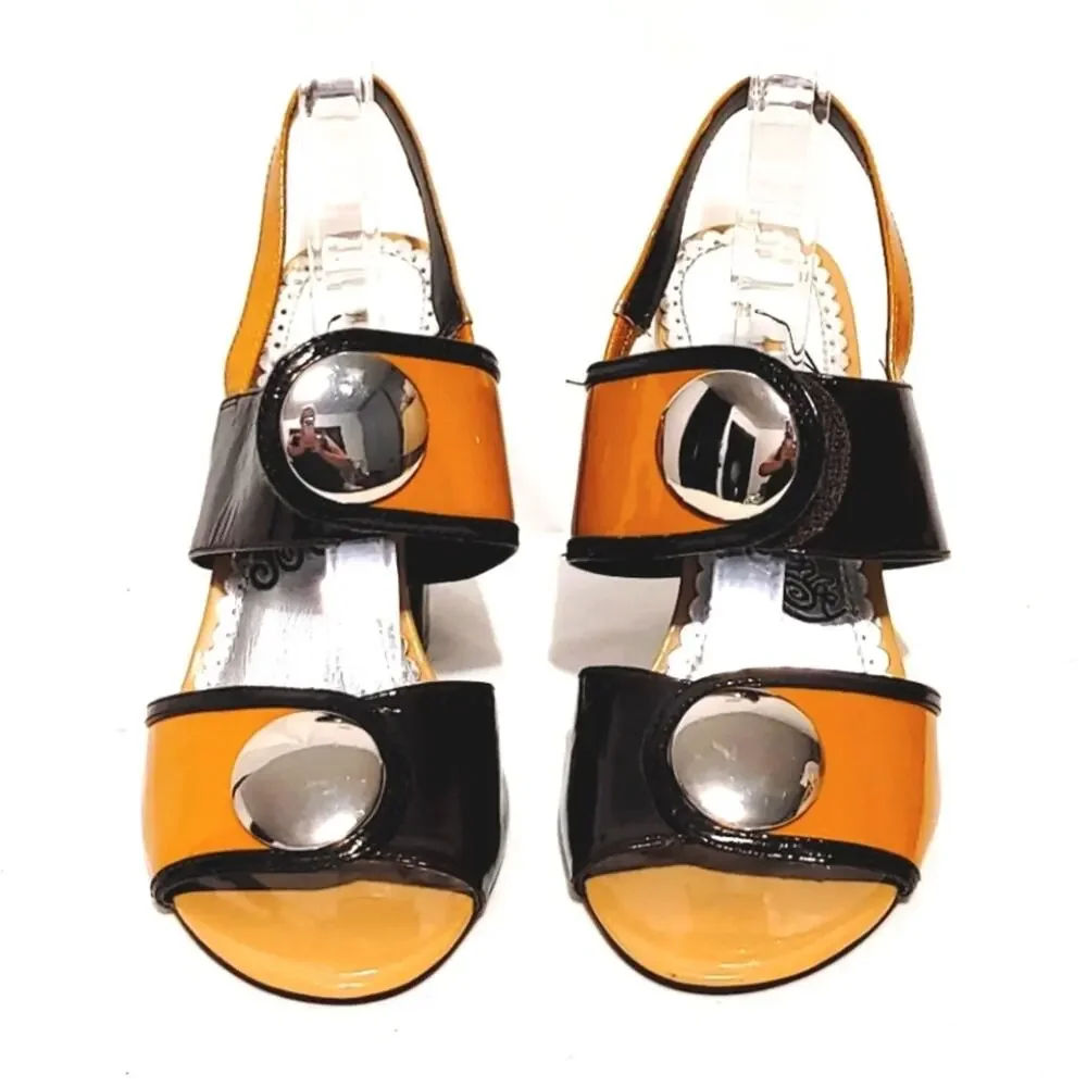 Naughty Monkey Happy Planet Sandals Formal Block Heel Black Tan Women Size 6.5 - Picture 3 of 9